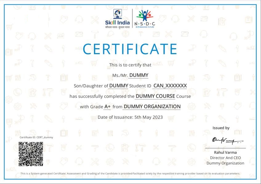 NSDC Skill India certificate